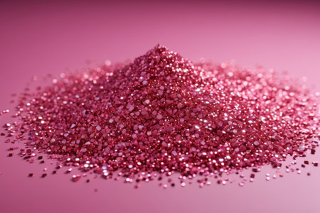 Close up of pink shiny particle pileの素材