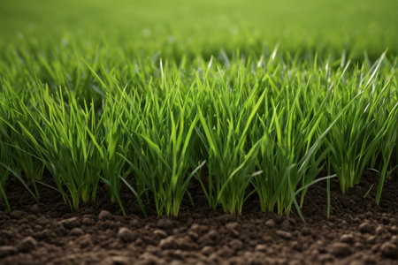 The scene of young green grass growing from the soilの素材