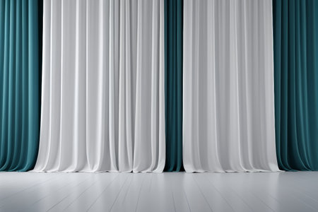 Interior blue and white two color curtain background pictureの素材