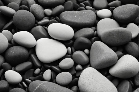 Close up of black and white pebblesの素材