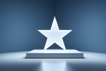 White solid pentagram on blue backgroundの素材