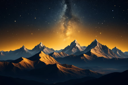 Panoramic view of the mountains under the starsの素材