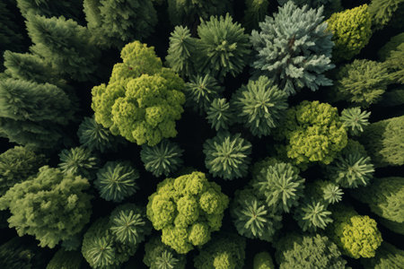 Aerial view of the lush trees in the forestの素材