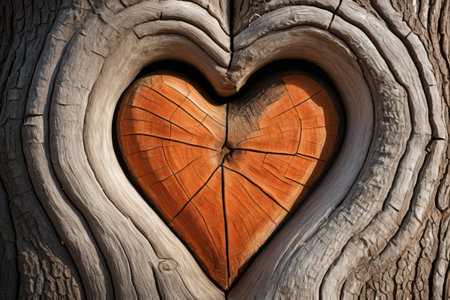 Close up of heart shaped wood grain on the trunkの素材