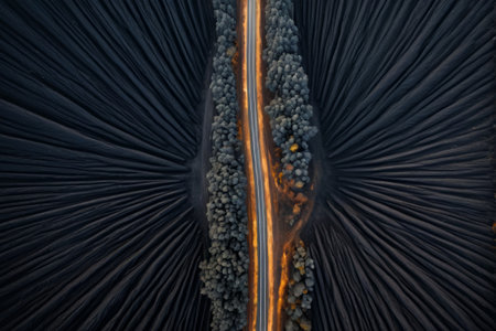 Aerial view of the road in the forestの素材
