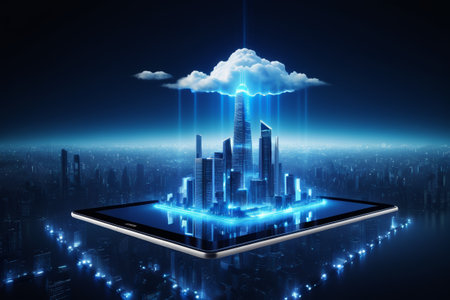 A city cloud appears on the tabletの素材