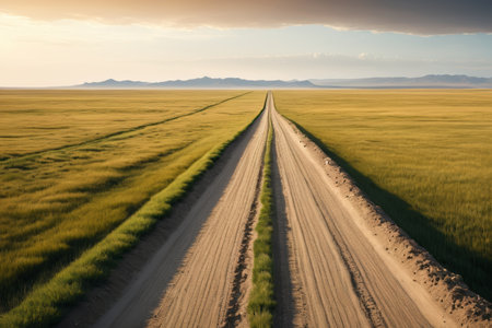 Road extending in the fieldsの素材