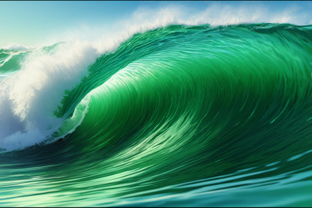 Giant green wave landscape at seaの素材