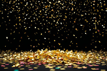 Golden confetti falls on the celebration sceneの素材