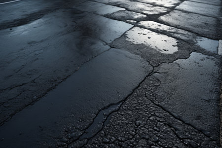 Close up of damaged asphalt pavementの素材