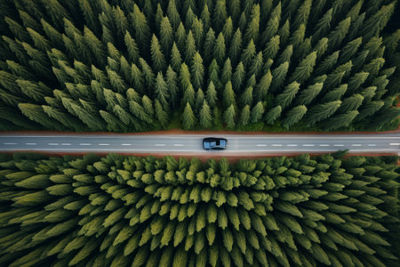 Cars driving on forest roadsの素材