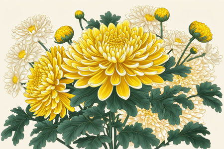 Yellow White Chrysanthemum Illustrationの素材
