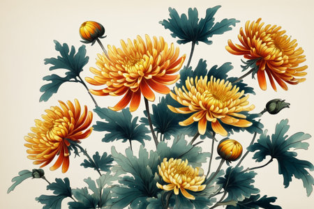 Yellow chrysanthemum flower illustrationの素材