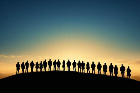 Silhouette of outdoor people at sunsetの素材