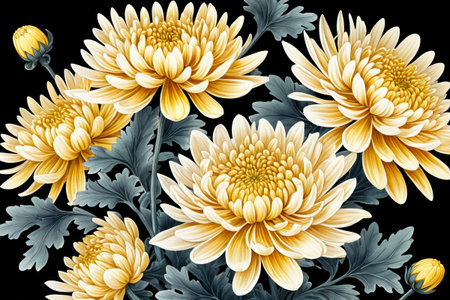 Close up of yellow chrysanthemums and flowersの素材
