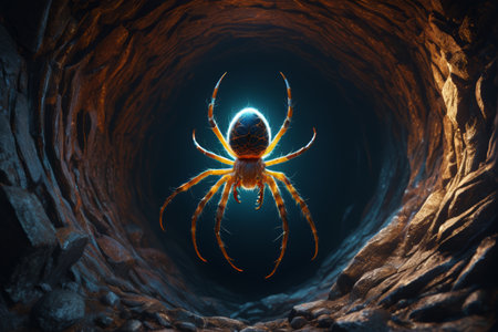 Close up of a spider in a caveの素材