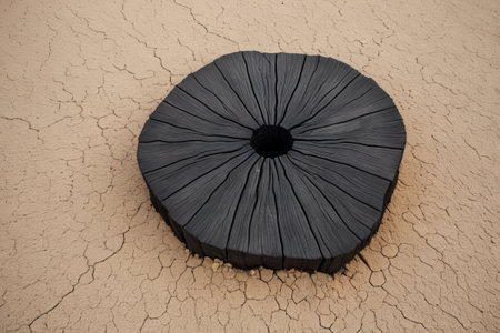 Black round object on cracked groundの素材