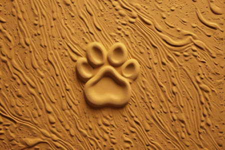 Close up of animal paw prints on the sandの素材
