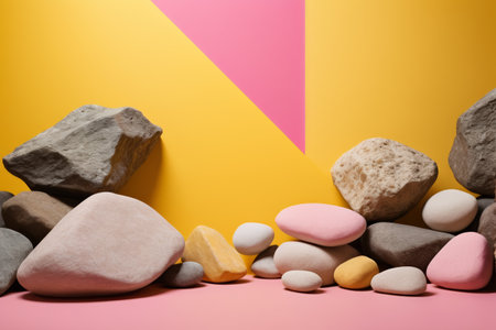 Diverse stone combinations against a colorful backgroundの素材