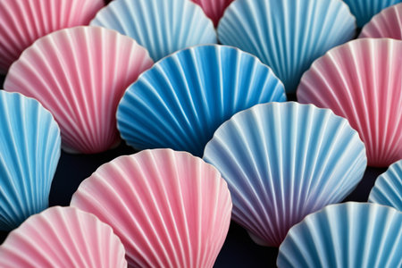 Close up of colorful shell shaped objectsの素材