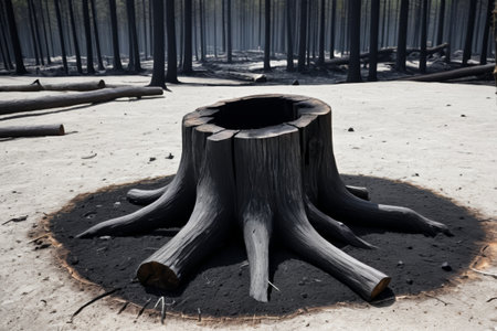 Stump scene in a charred forestの素材
