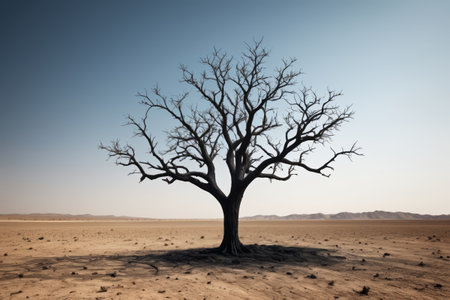 A lonely landscape of dead trees in the desertの素材