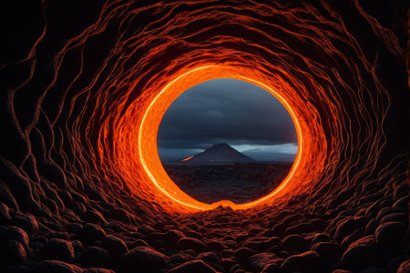 Volcanic cave entrance landscapeの素材