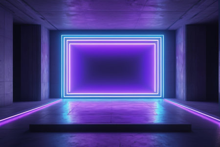 Interior purple neon glowing rectangular sceneの素材