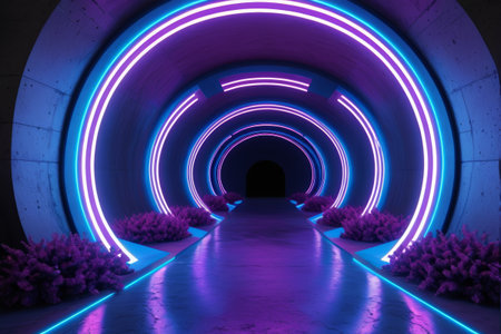 Neon light tunnel passage sceneの素材