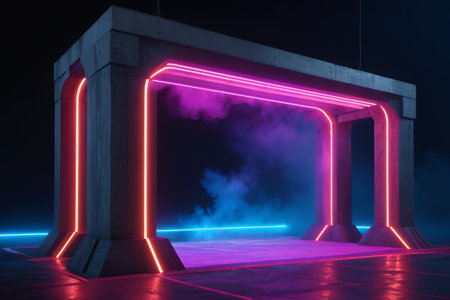 Neon light concrete structure sceneの素材