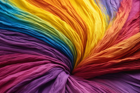 Close up of rainbow pleated fabricの素材