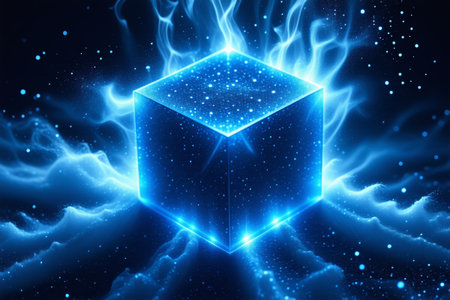 Luminous blue cube science fiction background materialの素材