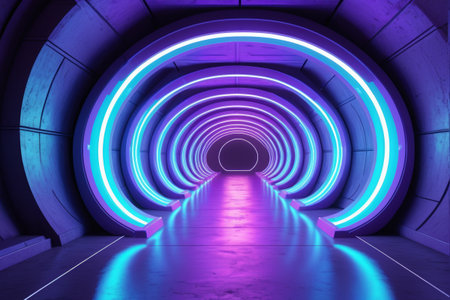 Glowing neon tunnel sci fi sceneの素材