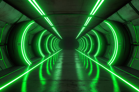 Modern light up tunnel interior sceneの素材