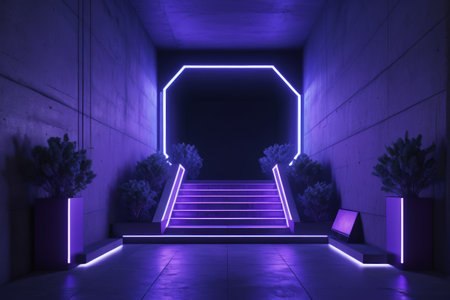 Purple neon tunnel steps sceneの素材