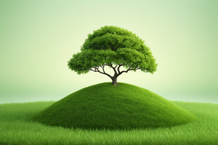 Single green tree material on the grassの素材