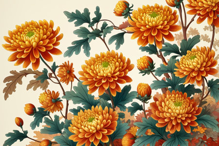 Orange and yellow chrysanthemum illustration materialの素材