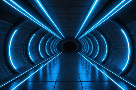 Science fiction style light up tunnel sceneの素材