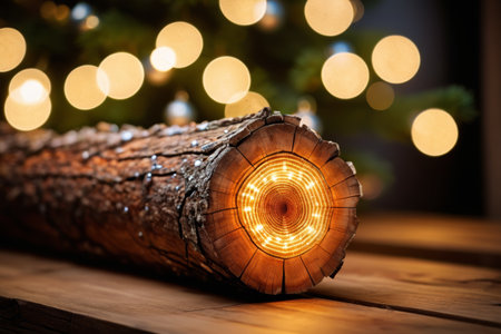 Log segments decorated with lightsの素材