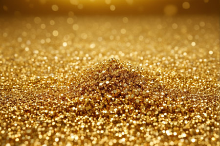 Close up of gold glitter particlesの素材