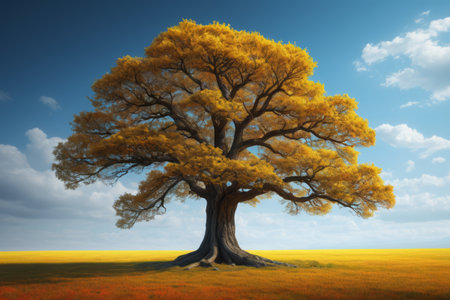 Golden trees in the fields natural sceneryの素材