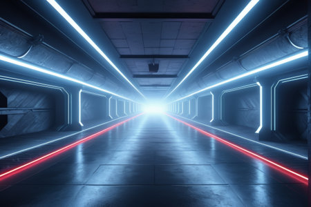 Futuristic luminous tunnel passage sceneの素材