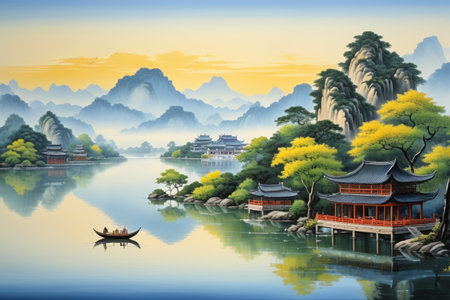 Chinese landscape ancient architectural landscapeの素材