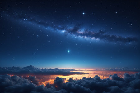 Panoramic view of the night sky and sea of cloudsの素材