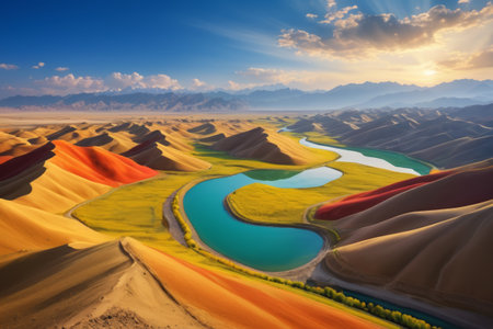 Panoramic view of desert river natureの素材