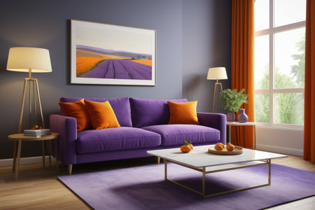 Purple sofa living room interior sceneの素材