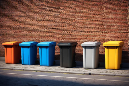 Colorful trash can arrange scene on the roadsideの素材