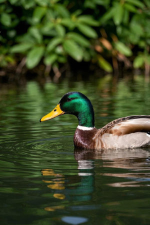 Mallard ducks swimming on the waterの素材