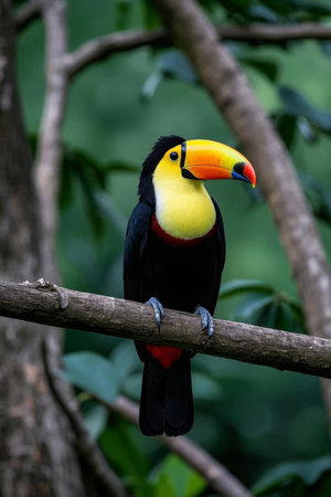 Close up of a toucan on a branchの素材