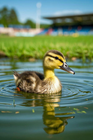 Close up of a duck swimming in a pondの素材